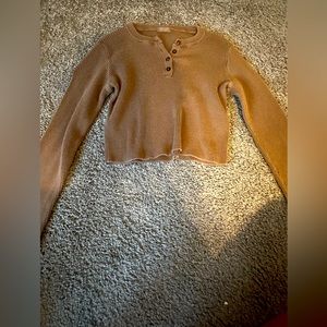 Brown Cropped Ribbed Sweater